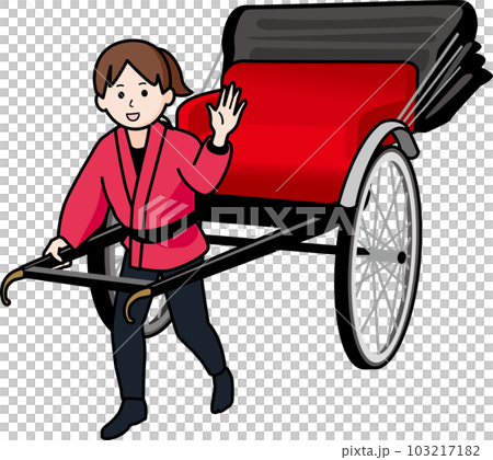 人力車と女性車夫 103217182