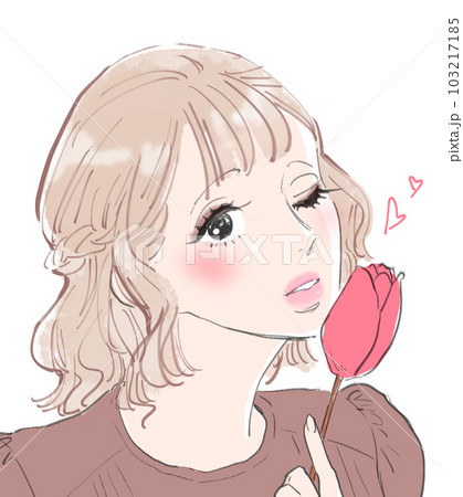 チューリップを持った女性 103217185