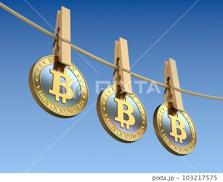 Bitcoins with wooden clothespin Bitcoins with wooden clothespin 103217575