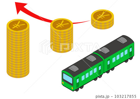 アイソメトリックな電車賃値上げのイメージイラスト アイソメトリックな電車賃値上げのイメージイラスト 103217855