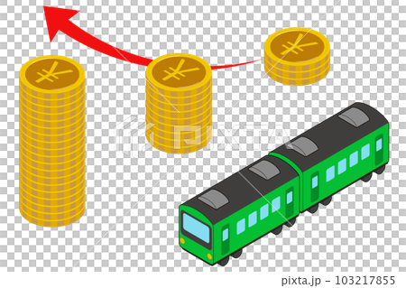 アイソメトリックな電車賃値上げのイメージイラスト アイソメトリックな電車賃値上げのイメージイラスト 103217855