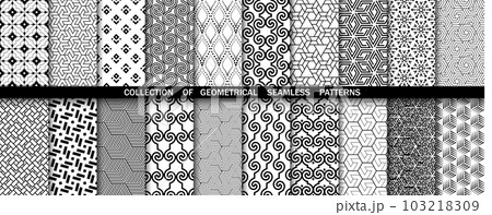 Geometric set of seamless black and white patterns. Simpless vector graphics Geometric set of seamless black and white patterns. Simpless vector graphics 103218309