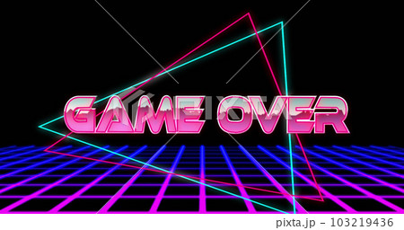 Composition of game over text over neon lines and grid 103219436