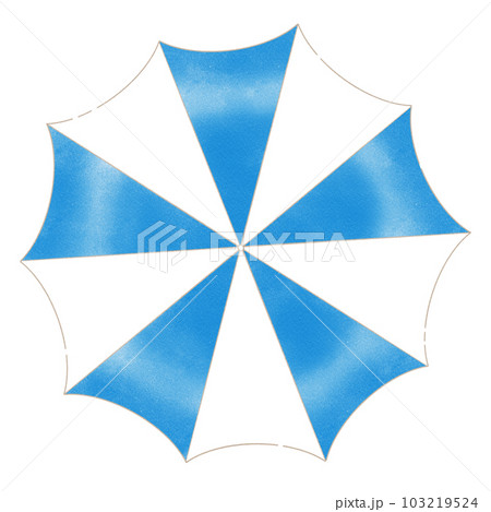 上から見た青と白のビーチパラソルのイラスト素材 103219524