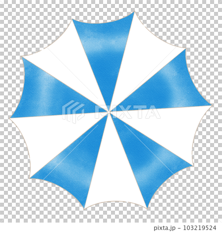 上から見た青と白のビーチパラソルのイラスト素材 103219524