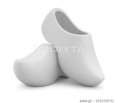 Clay render of traditional dutch wooden shoes - 3D illustration 103219731