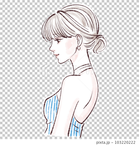 横顔の女性イラスト素材 103220222