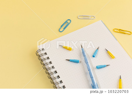school supplies and diary concept, note and cartridge pencil school supplies and diary concept, note and cartridge pencil 103220703