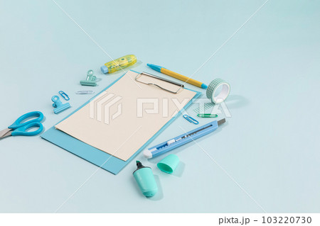 school supplies and diary concept, clipboards and school supplies school supplies and diary concept, clipboards and school supplies 103220730