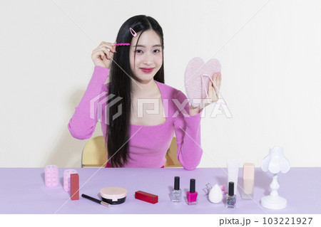 vintage y2k pink retro concept photo of Korean Asian cute woman in party concept 103221927
