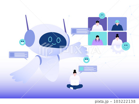 AI artificial intelligence robot guiding online meeting AI artificial intelligence robot guiding online meeting 103222138
