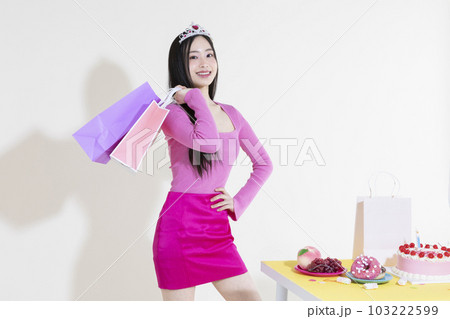 vintage y2k pink retro concept photo of korean asian cute woman in birthday party concept vintage y2k pink retro concept photo of korean asian cute woman in birthday party concept 103222599
