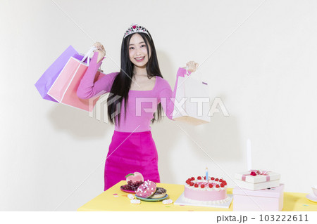 vintage y2k pink retro concept photo of korean asian cute woman in birthday party concept vintage y2k pink retro concept photo of korean asian cute woman in birthday party concept 103222611