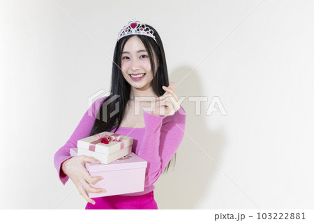 vintage y2k pink retro concept photo of korean asian cute woman in birthday party concept vintage y2k pink retro concept photo of korean asian cute woman in birthday party concept 103222881