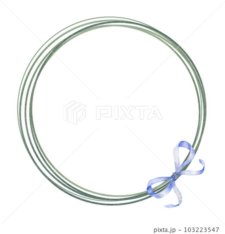 Beautiful handmade watercolor blue bow frame for wedding bouquets, Mother's Day, Father's Day, Valentine's Day, birthday, spring and summer bouquets. Elements isolated on white background 103223547