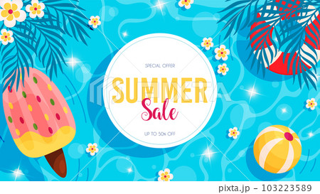 Summer sale flyer. Hello summer pool background. Summer sale flyer. Hello summer pool background. 103223589