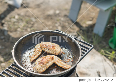 【中津川河川敷で熾火を使って手羽先を焼く】 103224212