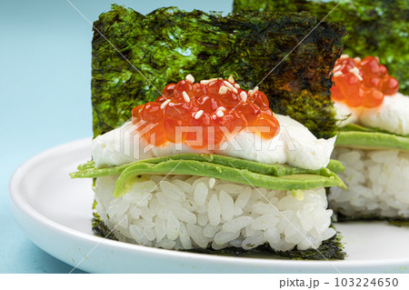 Japanese hand rolls with caviar and avocado 103224650
