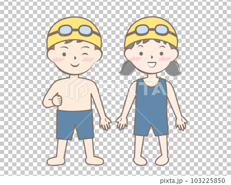 スクール水着姿の子供たち　スイミング　全身 103225850