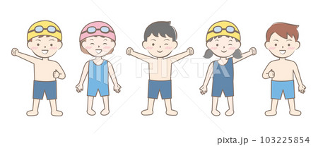 スクール水着姿の子供たち スイミング 全身 スクール水着姿の子供たち スイミング 全身 103225854
