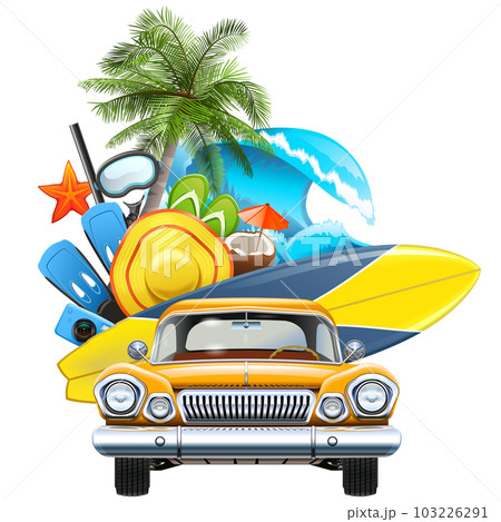 Vector Surfing Concept with Yellow Car Vector Surfing Concept with Yellow Car 103226291