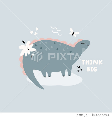 Funny illustration with dinosaur in a simple hand drawn style Funny illustration with dinosaur in a simple hand drawn style 103227293