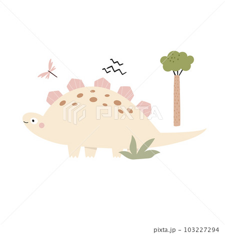 Funny illustration with dinosaur in a simple hand drawn style 103227294