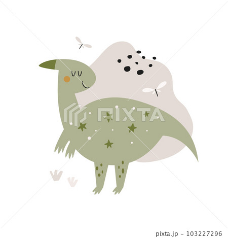 Funny illustration with dinosaur in a simple hand drawn style 103227296
