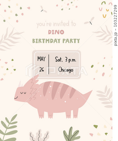 Birthday invitation template with cute dinosaur Birthday invitation template with cute dinosaur 103227299