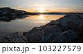Fabulous sunset over the rocky shore of the North Sea in Norway 103227579