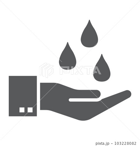 Water drops in hand glyph icon, ecology 103228082