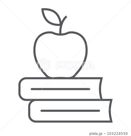 Apple on the books thin line icon, school 103228550