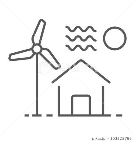 House with windmill thin line icon, real estate House with windmill thin line icon, real estate 103228769