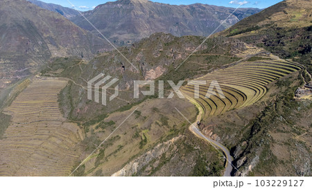 Nice view of the Pisac ruins in Cusco. Nice view of the Pisac ruins in Cusco. 103229127