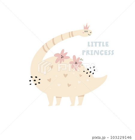 Sweet vector illustration of a dinosaur girl and flowers Sweet vector illustration of a dinosaur girl and flowers 103229146