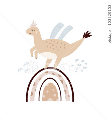 Illustration with a cute dinosaur and boho rainbowin a simple hand drawn style. Illustration with a cute dinosaur and boho rainbowin a simple hand drawn style. 103229152