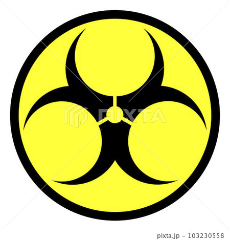 Biohazard caution sign. Symbol of hazard caused by biological microorganism, virus or toxin. Simple flat vector. 103230558