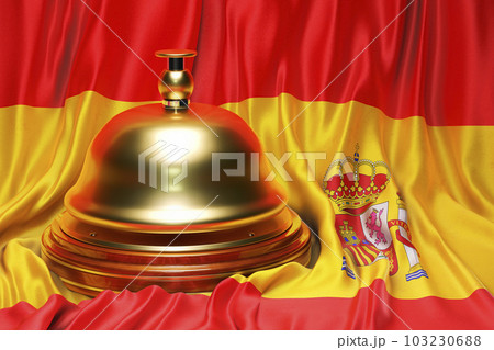 Reception bell on the Spanish flag background, 3D rendering Reception bell on the Spanish flag background, 3D rendering 103230688