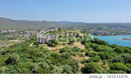aerial view of cesme ildir erythrai ancient city ancient church 103231076