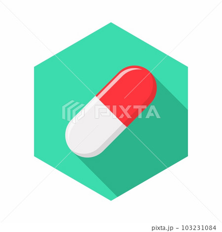 Red Pill Capsule, Medicine, vector mark symbols green style. Isolated icon. 103231084