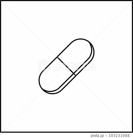 Pill Capsule, Medicine, vector mark symbols. Black outline design. Isolated icon. Pill Capsule, Medicine, vector mark symbols. Black outline design. Isolated icon. 103231088