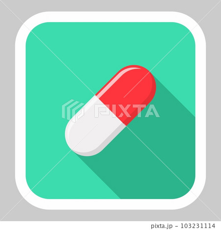 Red Pill Capsule, Medicine, vector mark symbols green style. White Stroke design. Isolated icon. Red Pill Capsule, Medicine, vector mark symbols green style. White Stroke design. Isolated icon. 103231114