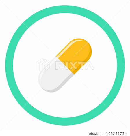 Yellow Pill Capsule, Medicine, vector mark symbols Yellow style. Isolated icon. 103231734