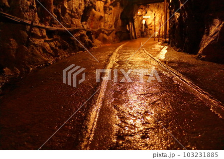 生野銀山 レールが敷かれた坑道 生野銀山 レールが敷かれた坑道 103231885