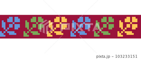 Colorful vector geometric border pattern, ornament for textile or fabric. Carpathian Lemky floral print. Pixel art, vyshyvanka, cross stitch. Ukrainian folk, ethnic colorful border pattern 103233151