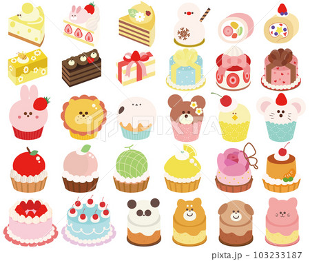 動物キャラクターやフルーツのかわいいケーキセット 103233187