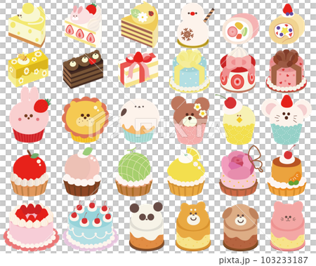 動物キャラクターやフルーツのかわいいケーキセット 103233187