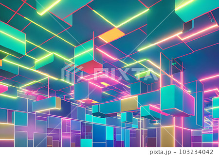 Neon geometric panels with Kodachrome colors. 103234042