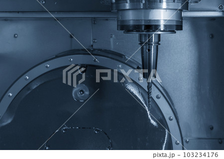 Close up scene the  spindle with taper tool cutter on 5-axis CNC milling machine. 103234176