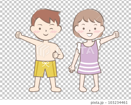 Children in swimsuits swimming swimming swimming sea bathing whole body 103234461